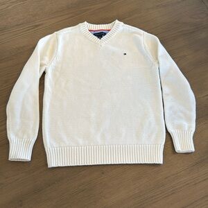 Tommy Hilfiger Kids V-Neck Logo Off White‎ Color Warm Winter Sweater Medium 8-10